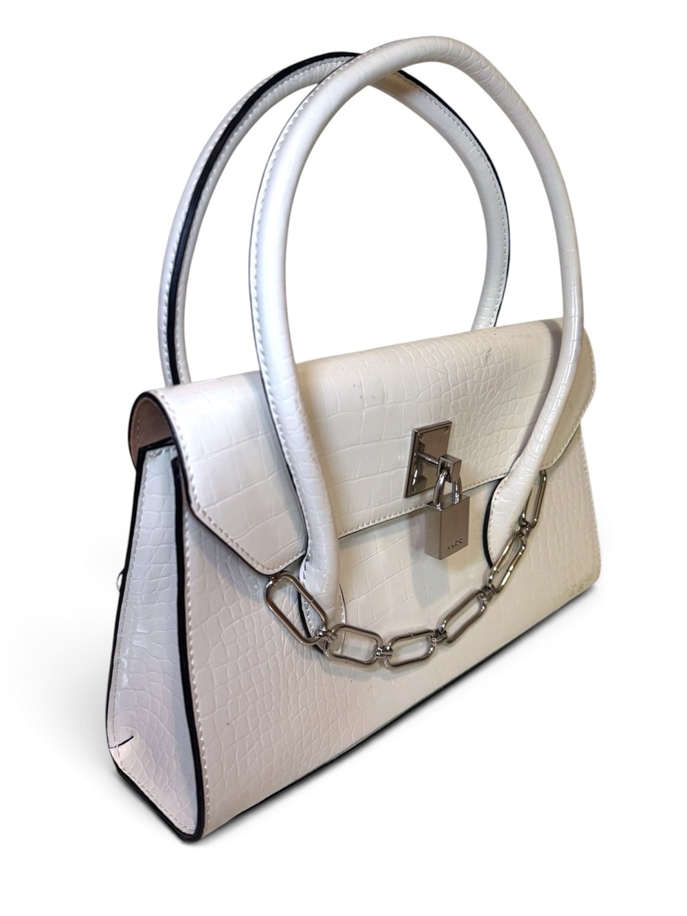 ALDO White Croc Embossed Structured Top Handle Bag